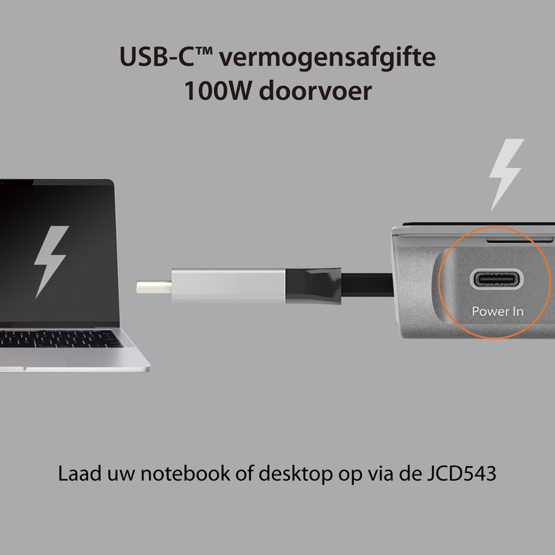 j5create JCD543 USB-C Triple Display Docking Station, includes 2x HDMI ports and 5x USB ports, Silver and Black