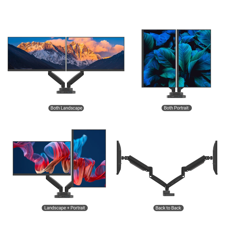 Ergonomische dubbele monitorbeugel met dockingstation