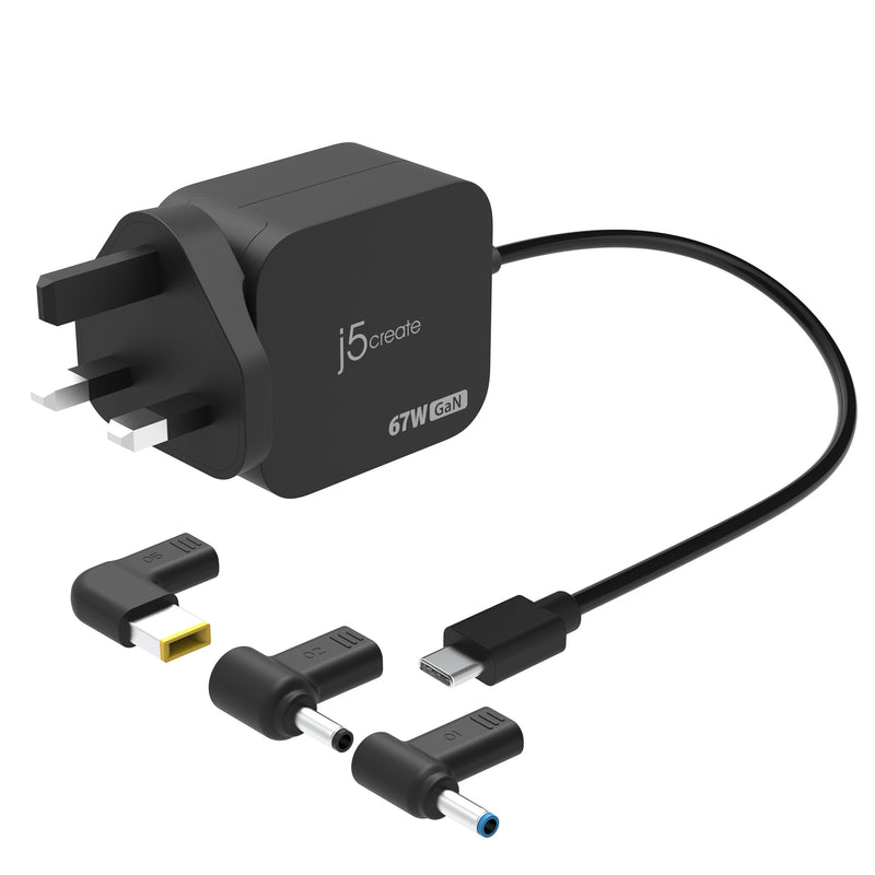 67W GaN PD USB-C® Mini Charger with 3 Types of DC Connector - UK