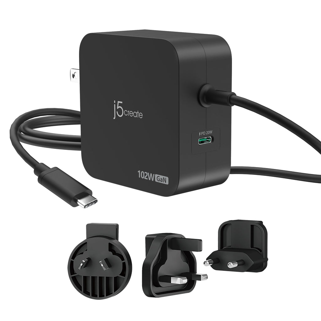 102W GaN PD USB-C® 2-Port Charger with Changeable AC Plugs