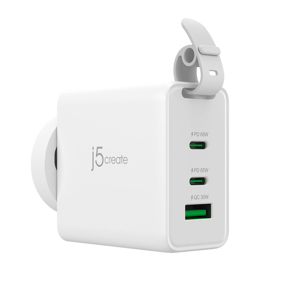 65W GaN USB-C® 3-Port Traveler Charger with changeable AC plugs and USB-C® cable