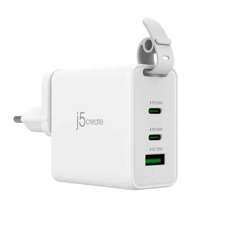65W GaN USB-C ® 3-Port Traveler-Ladegerät mit wechselbaren AC-Steckern und USB-C ® -Kabel