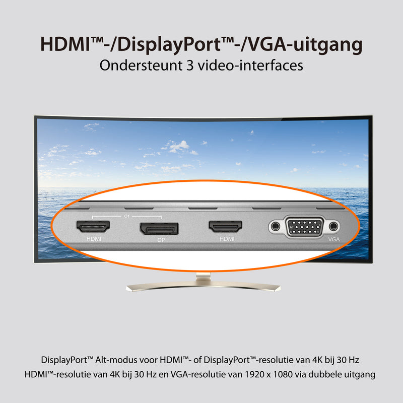 j5create JCD543 USB-C Triple Display Docking Station, includes 2x HDMI ports and 5x USB ports, Silver and Black