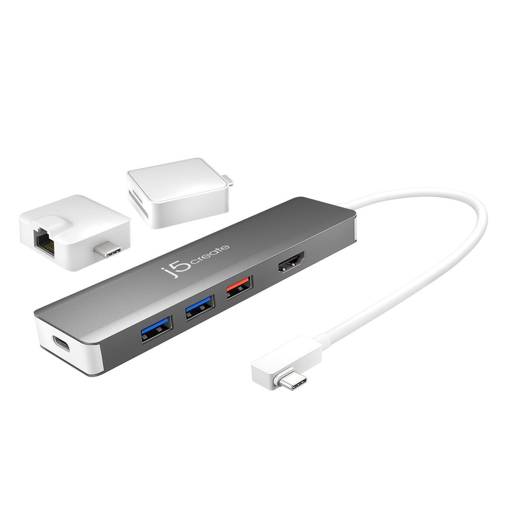 j5create JCD375 Multi-Adaptateur Modulaire USB-C™ avec 2 Kits, Argent et Blanc