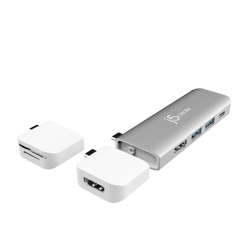 j5create JCD387 Dock Ultradrive Modulaire USB-C® à Double Affichage avec Kit, Argent et Blanc