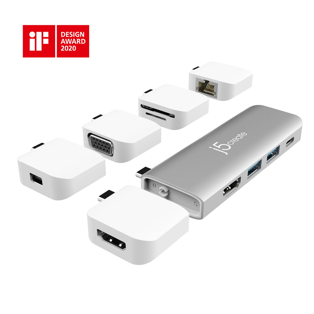 j5create JCD389 Dock Modulaire USB-C™ Ultradrive Multi-Affichage avec Kit, comprend 2x ports HDMI et 4x ports USB, Argent et Blanc