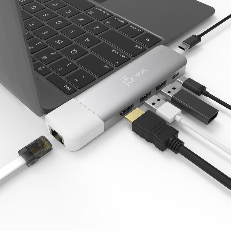 j5create JCD389 Dock Modulaire USB-C™ Ultradrive Multi-Affichage avec Kit, comprend 2x ports HDMI et 4x ports USB, Argent et Blanc