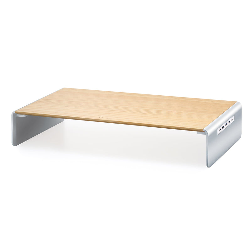 JCT425 wooden monitor stand with smooth aluminum-alloy silver raiser docking station ports