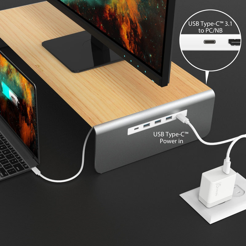 Wood Monitor Stand with Docking Station