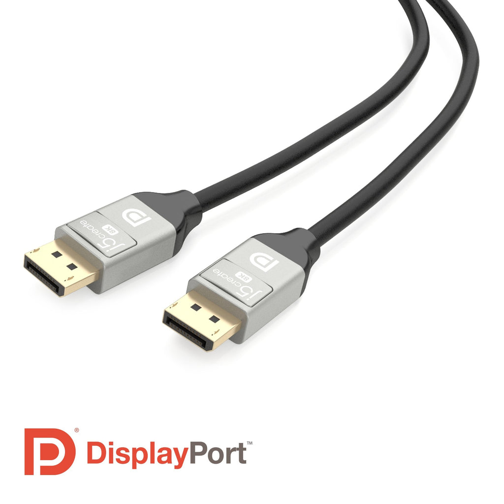 j5create JDC43 Câble DisplayPort™ 8K, Noir et Gris, 2 m