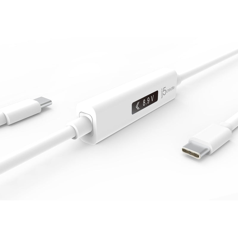 j5create JUCP14 USB-C™ 2.0 vers USB-C™ Câble avec capteur de puissance dynamique OLED, blanc, 1,2 m