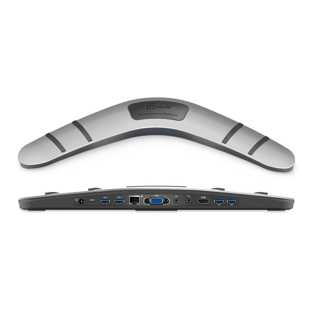 j5create JUD481 Station d’Acceuil Boomerang USB™ 3.0 - UE/Royaume-Uni, comprend 1x port HDMI et 5x ports USB, noir et gris