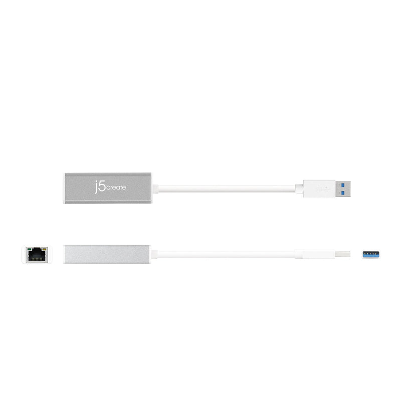 j5create JUE130 Adaptateur USB™ 3.0 vers Gigabit Ethernet, Argent et Blanc