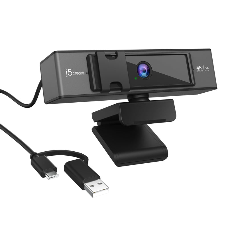 j5create JVCU435 Webcam USB™ 4K Ultra HD avec télécommande de zoom numérique 5x, résolution de capture vidéo 3840 x 2160, noir et argent
